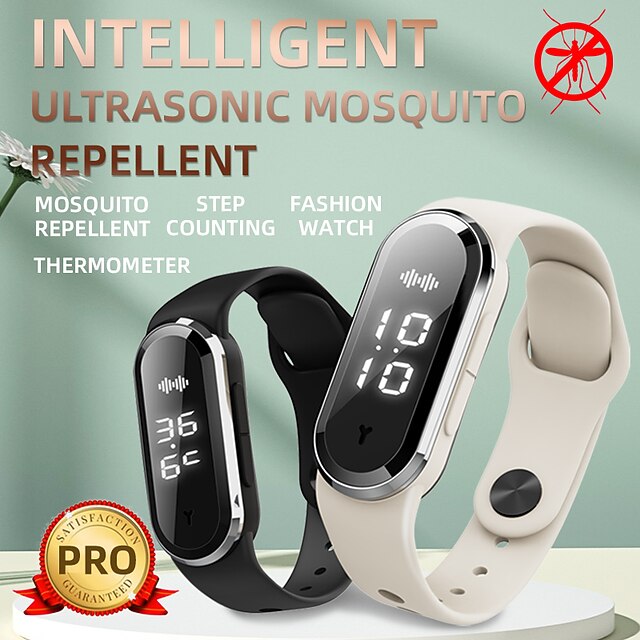 Smart Ultrasonic Mosquito Repellent Bracelet – Digital Watch with Pedometer, Body Temperature Display, USB Charging, Long-Term Wearable Protection 16