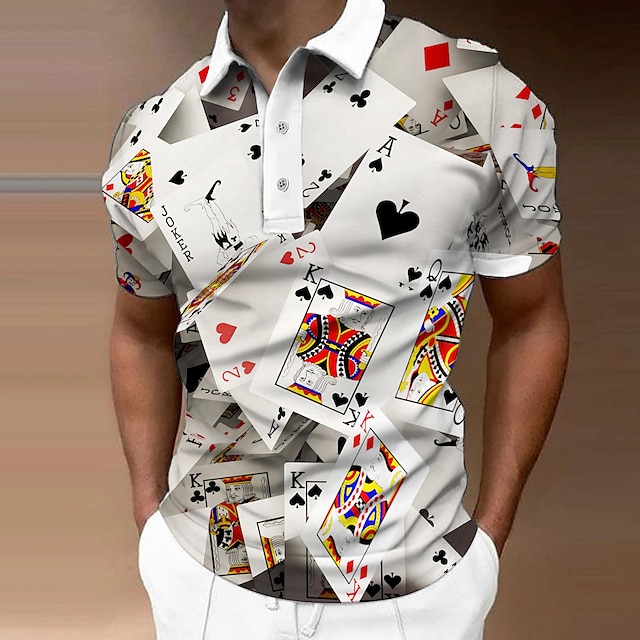  Męskie Koszulka polo Polo z klapami Zapinane na guziki koszulki polo Koszula golfowa Wzory graficzne Poker Wieczorne Czarny Biały Szary Na zewnątrz Ulica Krótkie rękawy Nadruk Odzież Sport Moda Moda
