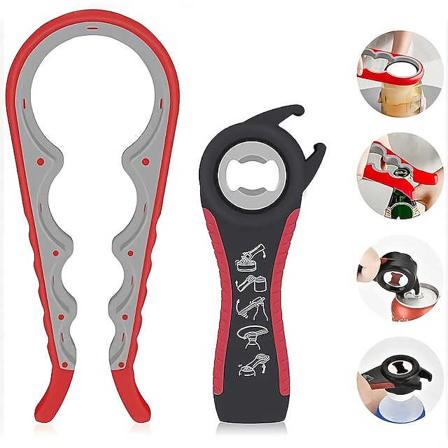  Jar Opener 5 in 1 Multi Function Can Opener Bottle Opener Kit with Silicone Handle Easy to Use for Children Elderly and Arthritis Sufferers