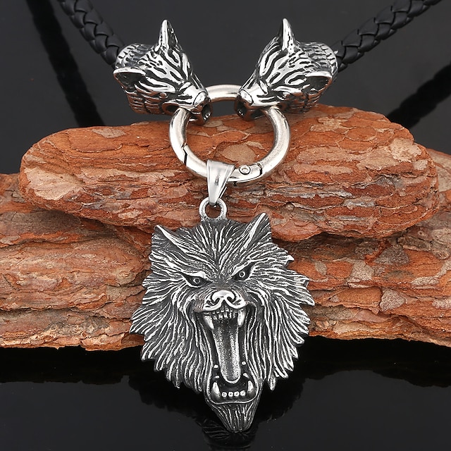 Men's Viking Odin Wolf Head Pendant Necklace Medieval Retro Vintage ...