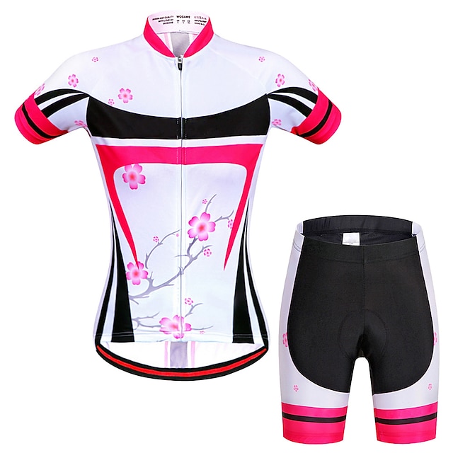  WOSAWE Women's Cycling Jersey with Shorts Short Sleeve Mountain Bike MTB Road Bike Cycling Peach Floral Botanical Bike Shorts Jersey Clothing Suit 3D Pad Breathable Quick Dry Anatomic Design Moisture