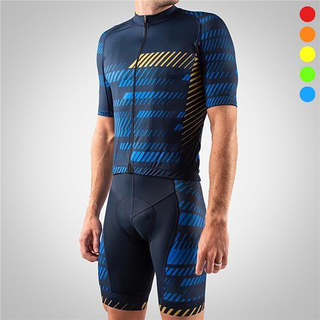  21Grams Men's Triathlon Tri Suit Short Sleeve Mountain Bike MTB Road Bike Cycling Green Blue Yellow Grey Stripes 3D Bike Clothing Suit UV Resistant Breathable Quick Dry Sweat wicking Polyester Spandex