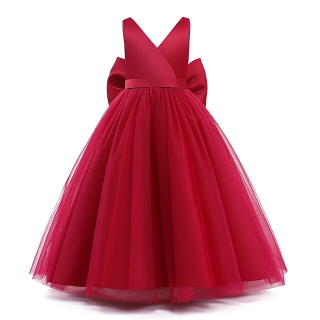 Kids Girls' Satin Party Dress Solid Color Sleeveless Performance Wedding Mesh Princess Sweet Mesh Mid-Calf Sheath Dress Tulle Dress Flower Girl's Dress Summer Spring Fall