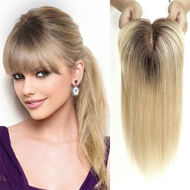 Human Hair Toppers For Women 100 Remy Human Hair Topper With Bangs 150 Density Silk Base Clip 8386