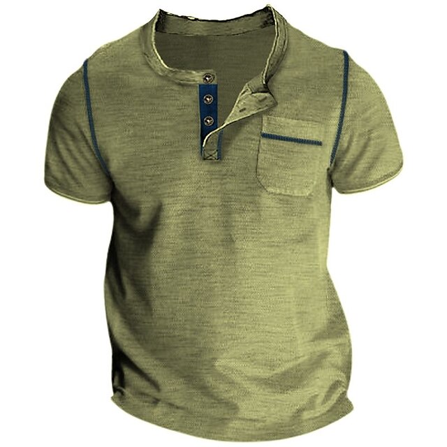 Men's Button T Shirt T Shirt Henley Shirt Tee Top Short Sleeves Henley Summer Plain Fashion Designer Basic Vacation Street Going out Black White Navy Blue Top Tee for Men 6