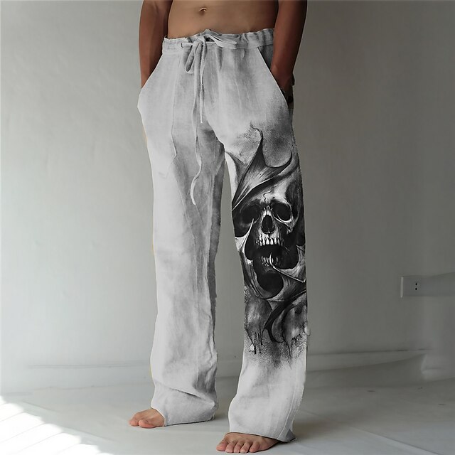 Men's Trousers Summer Pants Beach Pants Drawstring Elastic Waist 3D Print Skull Graphic Prints Comfort Casual Daily Holiday Streetwear Hawaiian Gray2