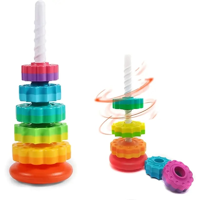  väck ditt barns fantasi med denna färgglada roterande staplingsleksak!