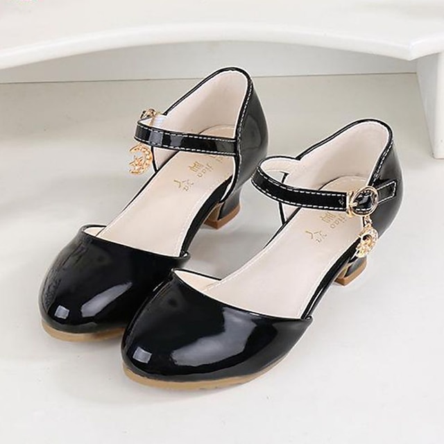  Girls' Heels Daily Dress Shoes Heel Cosplay Lolita Patent Leather Adjustable Height-increasing Big Kids(7years +) Wedding Party Daily Walking Shoes Dancing Crystal / Rhinestone Chain Black White