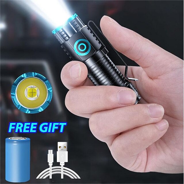 Powerful XHP50 LED Flashlight Portable Mini Torch with Tail