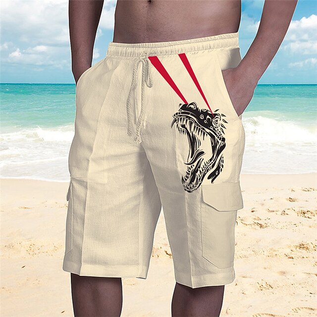 Men's Cargo Shorts Summer Shorts Drawstring Elastic Waist Print Animal Graphic Prints Breathable