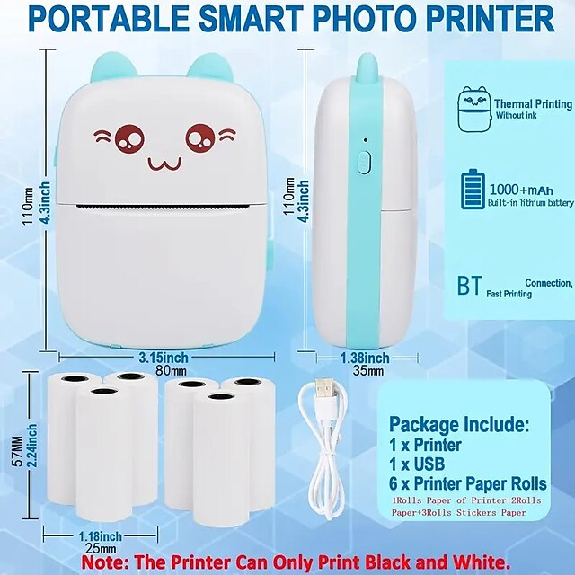  مدمجة ومريحة: طابعة حرارية لاسلكية محمولة 1 قطعة للطباعة أثناء التنقل