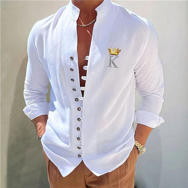  Męskie Koszula Litera Wzory graficzne King Kołnierz stawiany Czarny Biały Rumiany róż Niebieski Pomarańczowy Na zewnątrz Ulica Długi rękaw Nadruk Odzież Moda Moda miejska Designerskie Codzienny