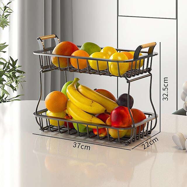  Cesto per frutta a 2 livelli, cesto per frutta e verdura da banco per bancone da cucina cesto portaoggetti in filo metallico supporto per frutta organizzatore per pane snack verdure prodotti