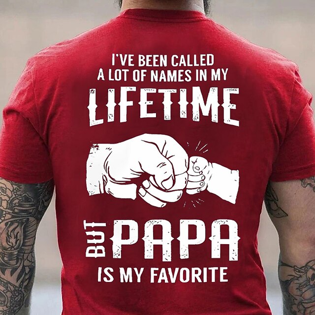 Men's Graphic Letter Hand T Shirt Back Print T Shirt Papa T Shirt Short Sleeve T shirt 3D Print Crew Neck Shirt Vintage Fashion Designer Outdoor Daily Sports Black Red Navy Blue Spring & Summer3