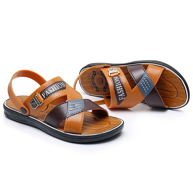  Men's Sandals Flat Sandals Daily Casual Faux Leather Breathable dark brown khaki Summer