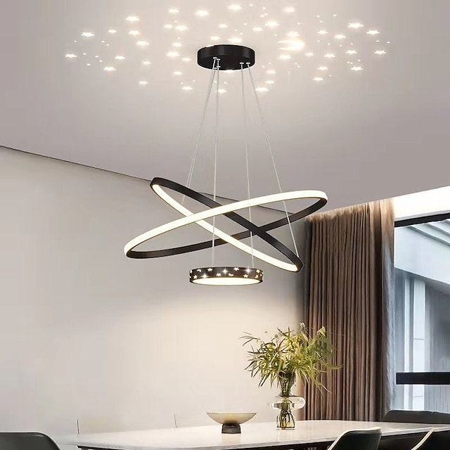  светодиодный подвесной светильник с проекцией 3 лампы 60 см с регулируемой яркостью круглого дизайна подвесной светильник многослойный алюминий стильная окрашенная отделка художественная 110-240 В