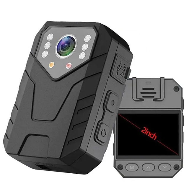 2-tommer ips-skærm bærbart kropskamera 4k hd kropsmonteret optager lang standby infrarød nattesyn loop optage tilbage clip cam