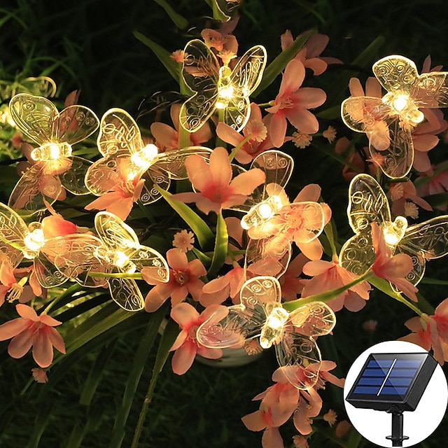  solární zahradní dekorace víla řetězová světla 5m 20leds vážka motýl vodotěsná věnec světla venkovní trávník vánoční svatba sváteční dekorace