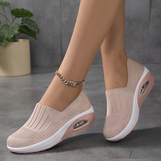  Pentru femei Adidași Slip-On-uri Mărime Plus Size Pantofi Flyknit Adidași cu platformă În aer liber Zilnic Culoare solidă Toc Drept Vârf rotund Sportiv Casual Plimbare Tăiați volantul Loafer Negru
