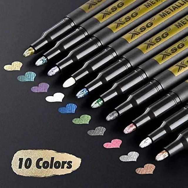  10 Vibrant Colors Metallic Markers - Perfect for Rock Painting DIY Photo Albums Scrapbook Crafts and More!