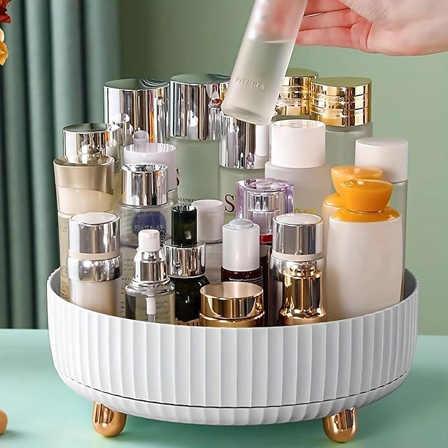  smink parfüm rendszerező, 360 fokban elforgatható kozmetikai íróasztal tároló, krémes vitrin, kerek ajándéktálca nagy kapacitással, ékszereinek
