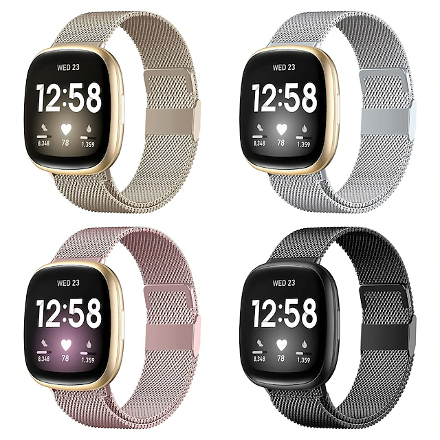 Smart Watch Band Compatible with Fitbit Versa 4 Sense 2 Versa 3 Sense Stainless Steel Smartwatch Strap Breathable Shockproof Milanese Loop Replacement Wristband 16