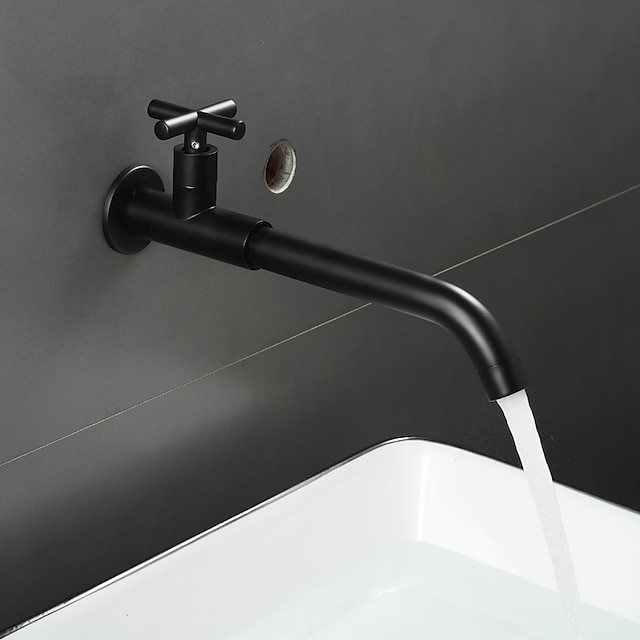  כיור ברז אמבטיה רק ברזי כיור מים קרים צמוד על הקיר, 360 מסתובב ידית אחת ברז כלי רחצה פליז עתיק שחור כרום זהוב לבן