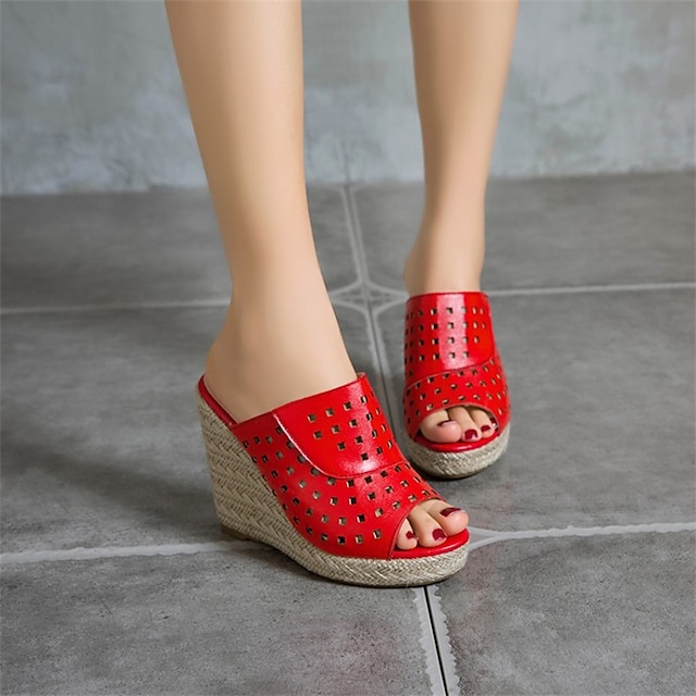 Women's Sandals Wedge Sandals Daily Solid Color Summer Wedge Heel Open ...