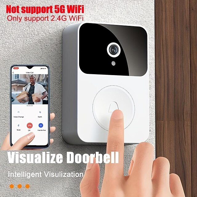  (Build-in Battery) Wireless Video Doorbell With Camera, Wide Angle Intelligent Visual WiFi Rechargeable Security Door Doorbell, 2-Way Audio, Motion Detection, HD Night Vision Only Support 2.4G Wifi