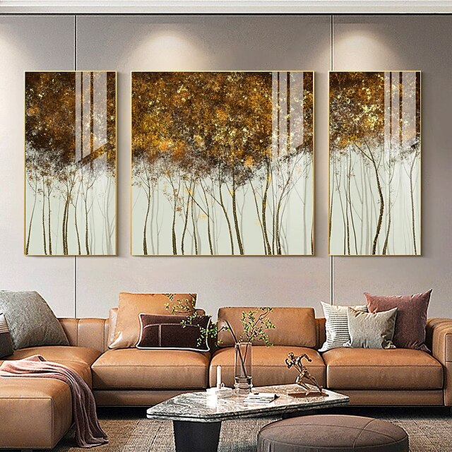 High Quality 3 Sets Abstract Grey And Golden Tree Gold Leaves Hand ...