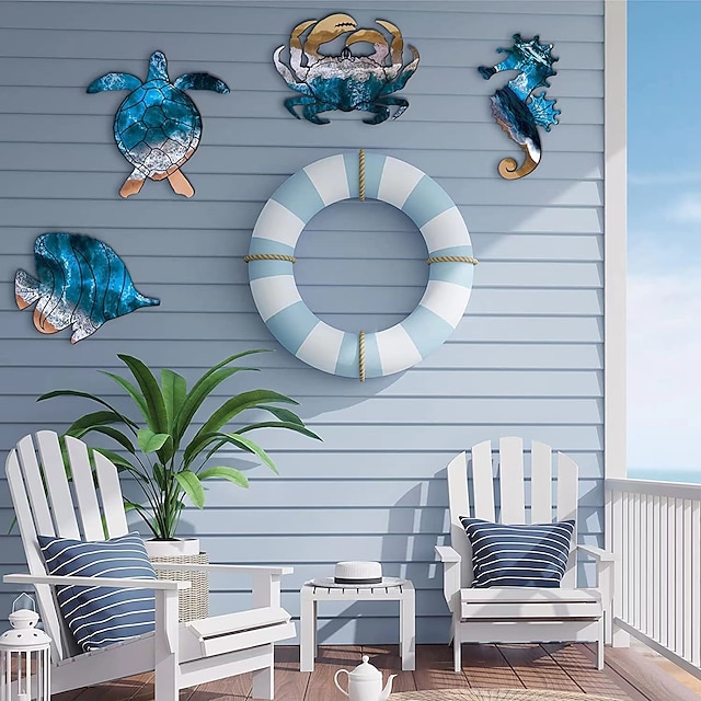  set de 4 decor de perete de căluți de mare broasca țestoasă pește crab stea de mare coajă de arici de mare decorațiuni de artă de perete pentru plajă în aer liber decor pe tema gardului oceanic artă