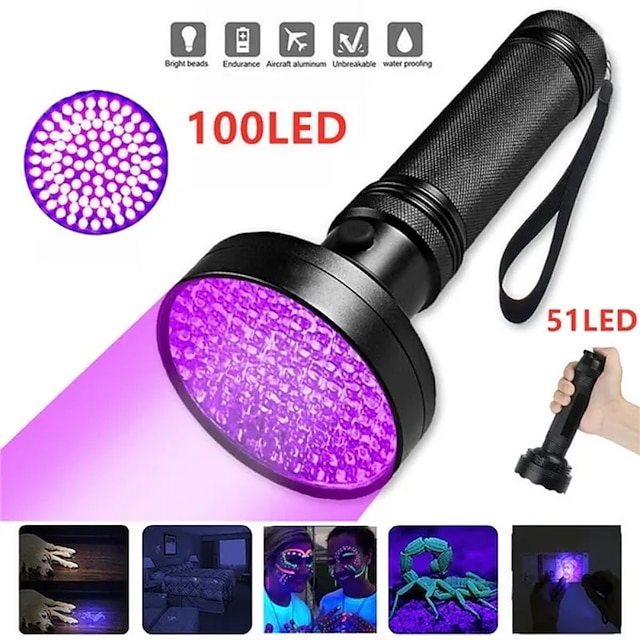  51/100 LED 395nm UV Flashlight Black Light Ultraviolet Blacklight Detector Aluminum Torch Light UV Lamp
