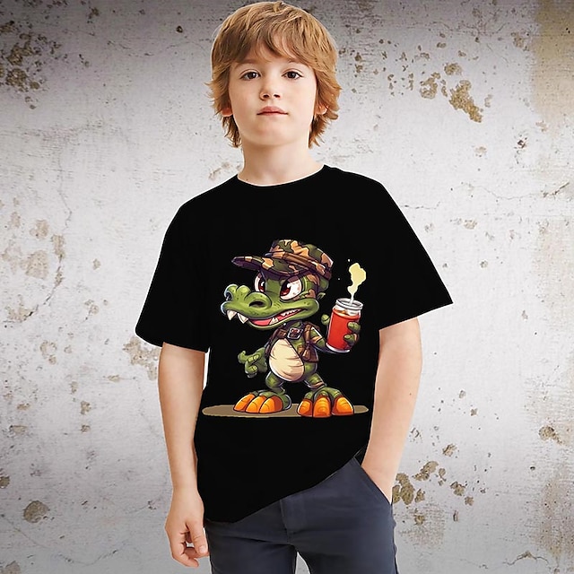  Boys T shirt Short Sleeve T shirt Graphic Animal Dinosaur 3D Print Active Sports Fashion 100% Cotton Outdoor Casual Daily Kids Crewneck 3-12 Years 3D Printed Graphic Regular Fit Shirt