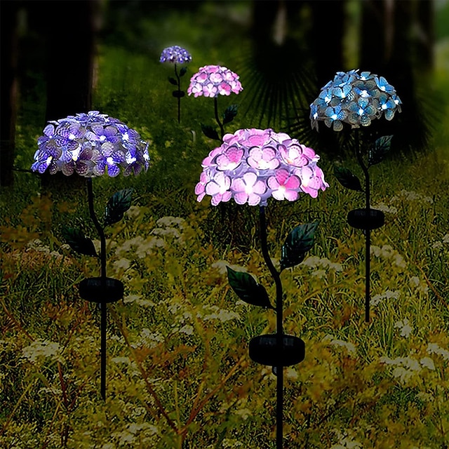  Motion Sensor Outdoor Lights LED Solar Light Artificial Hydrangea Simulation Flower Outdoor Waterproof Garden Lawn Stakes Lamps