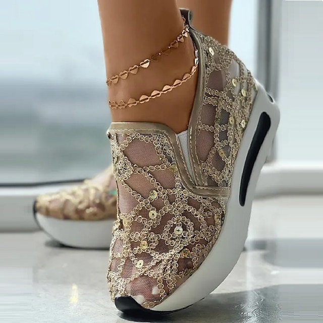  Pentru femei Adidași Mărime Plus Size Pantofi Augmentare Înălțime Adidași adezivi În aer liber Zilnic Culoare solidă Vară Paiete Toc Platformă Vârf rotund Casual minimalism Plimbare Plasă Loafer