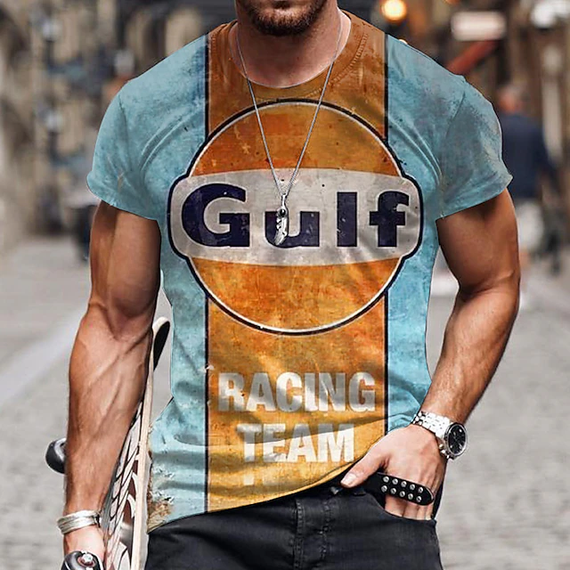 Men's Graphic Color Block Letter T Shirt Distressed T Shirt Short Sleeve T shirt 3D Print Crew Neck Shirt Vintage Fashion Designer Outdoor Daily Sports Blue Orange Green Spring & Summer Clothing4