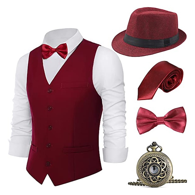  Retro Vintage Roaring 20s 1920s Outfits Vest Waistcoat Panama Hat Accesories Set The Great Gatsby Gentleman Men's Fashion Christmas Prom Festival Cravat