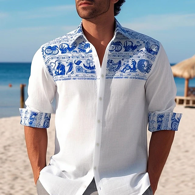 Men's Floral Graphic Prints Shirt Long Sleeve Shirt Turndown Outdoor Street Yellow Red Blue Green Light Blue Print Clothing Apparel Fashion Streetwear Designer Casual 6