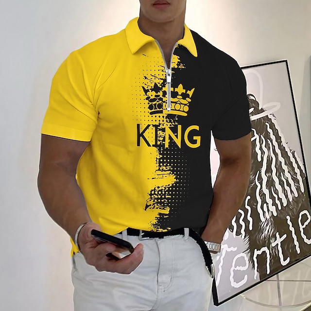  Voor heren POLO Shirt Revers polo Polo met rits Golfshirt Brief Grafische prints King (264 x 234cm) Strijkijzer Wit Geel Rood blauw Paars Buiten Straat Korte Mouw Vetoketju Afdrukken Kleding Modieus