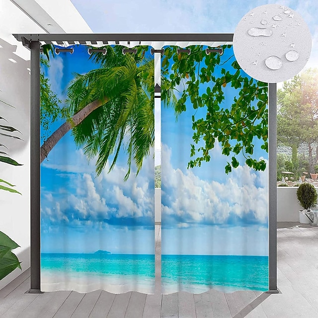  Waterproof Outdoor Curtain Privacy, Sliding Patio Beach Curtain Drapes , Pergola Curtains Grommet For Gazebo, Balcony, Porch, Party, Hotel, 1 Panel