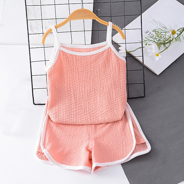  2 Pieces Toddler Girls' Solid Color Tank Top & Shorts Set Set Sleeveless Cute Outdoor 3-7 Years Summer Yellow Pink Purple