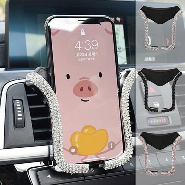  Car Rhinestones Phone Holder Crystal Air Outlet Vent Support Phone Diamond Clip Car Interior Universal Smart Phone Stand Automotive Parts & Accessories