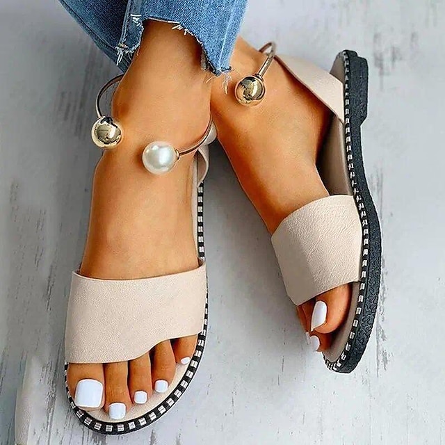  Pentru femei Sandale Papuci Sandale plate În aer liber Plajă Vară Imitație de Perle Toc Drept Elegant Casual minimalism Imitație Piele Loafer Negru Alb Portocaliu