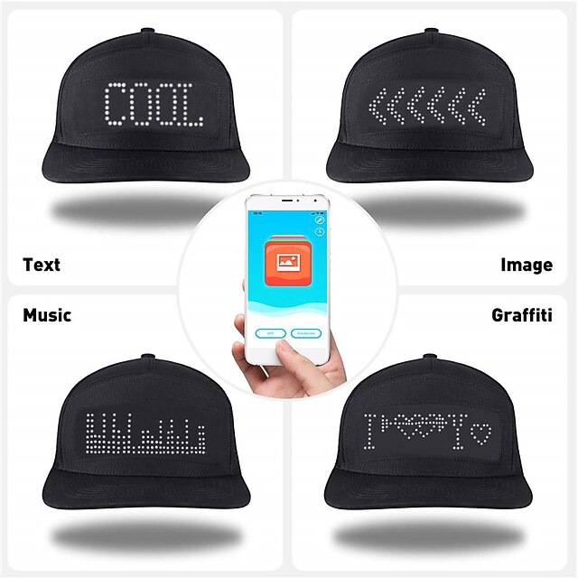 LED Costume Hats LED Caps Display APP Programmable LED Message Display