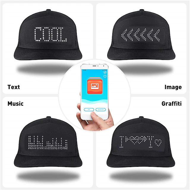 LED Costume Hats LED Caps Display APP Programmable LED Message Display ...
