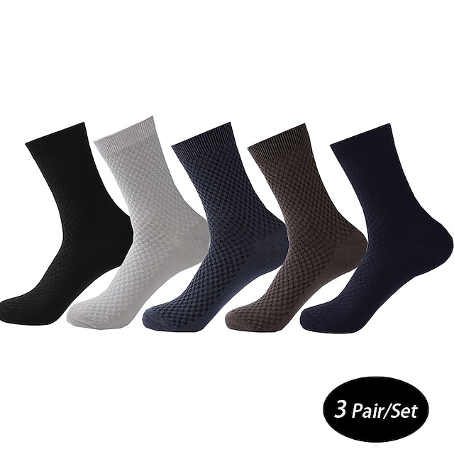  Men's 3 Pairs Crew Socks Black Light Grey Color Plain Casual Daily Basic Medium Summer Spring Fall Breathable