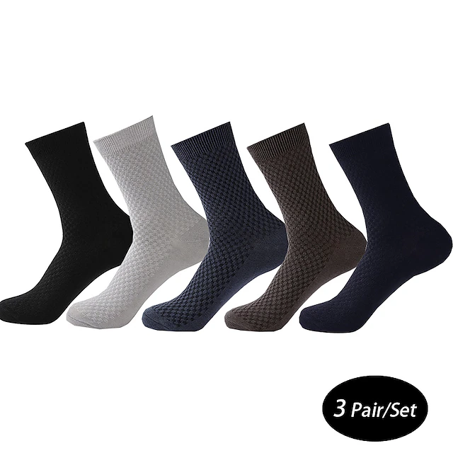Men's 3 Pairs Crew Socks Black Light Grey Color Plain Casual Daily Basic Medium Summer Spring Fall Breathable 7
