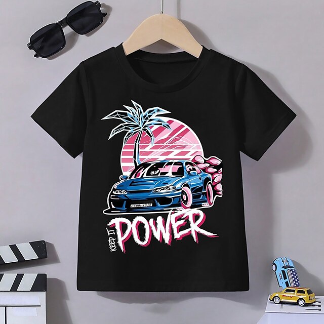 Boys T shirt Short Sleeve T shirt Graphic Letter Car Active Sports Fashion 3D Print Outdoor Casual Daily 100% Cotton Crewneck Kids 3-12 Years 3D Printed Graphic Regular Fit Shirt