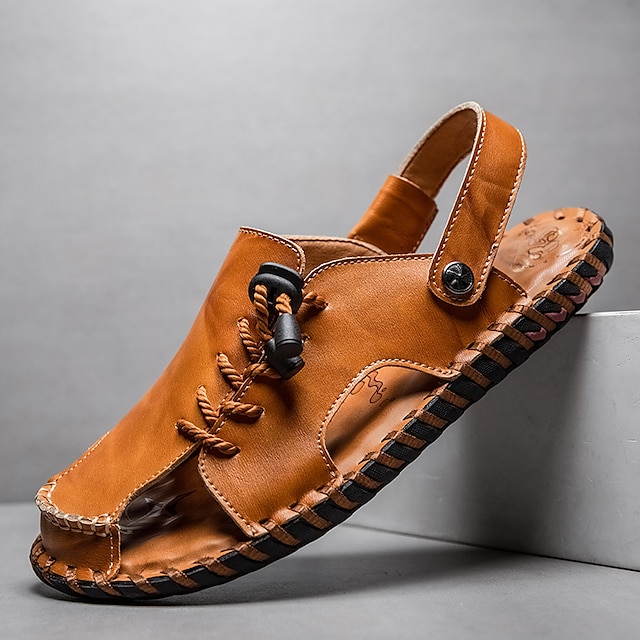  sandale bărbați din piele din microfibră sandale negre de vară papuci pantofi lucrați manual sandale plate mai mari ocazional vacanță în aer liber plajă pantofi cu bandă elastică respirabile roșu maro galben maro