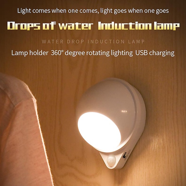  capteur de mouvement lumière led veilleuse usb rechargeable lampe de nuit pour armoires de cuisine garde-robe lampe escalier placard applique murale